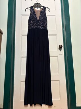 Night Way Collections Navy Lace Bodice Maxi Dress**FLAWS